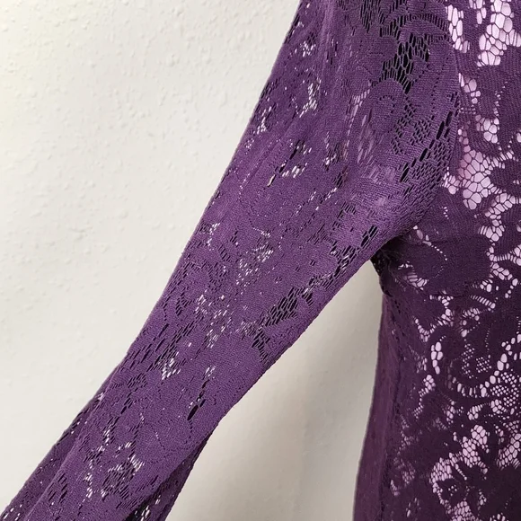 Victor Costa Occasion Long Sleeve Lace Blouse Top Deep Purple Size Medium - Picture 4 of 9